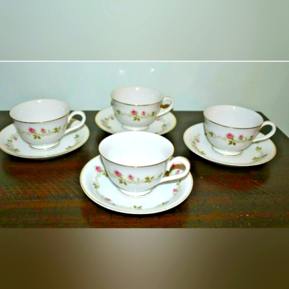 Set of Four Sierra Rose 3308, Pink Rosebuds - TEA CUP & SAUCER
